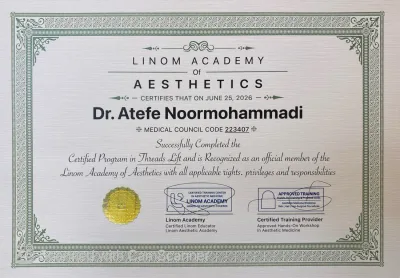 گواهینامهٔ دورهٔ لیفت با نخ دکتر عاطفه نورمحمدی، آکادمی Linom